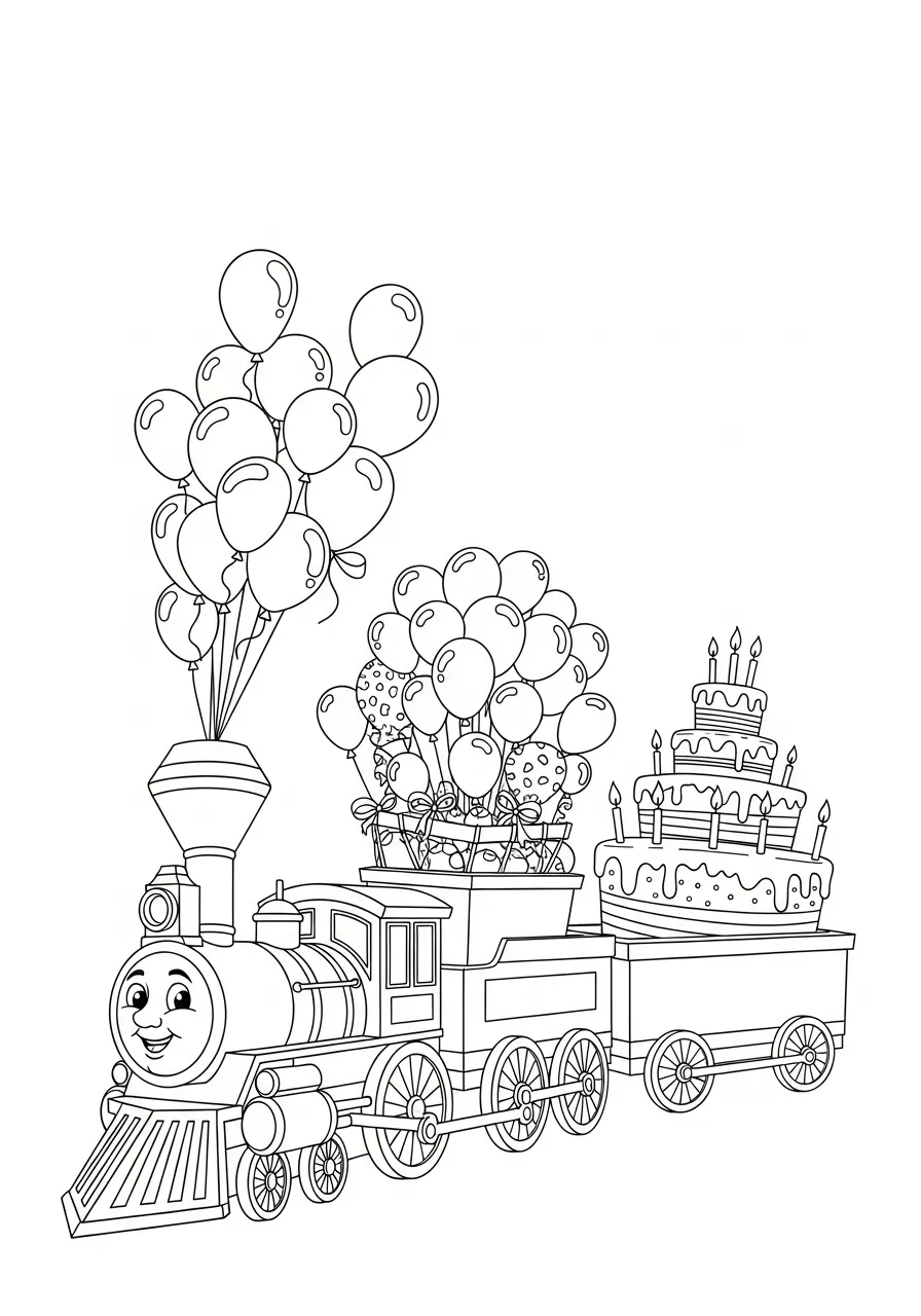 Geburtstagszug mit Torte und Luftballons