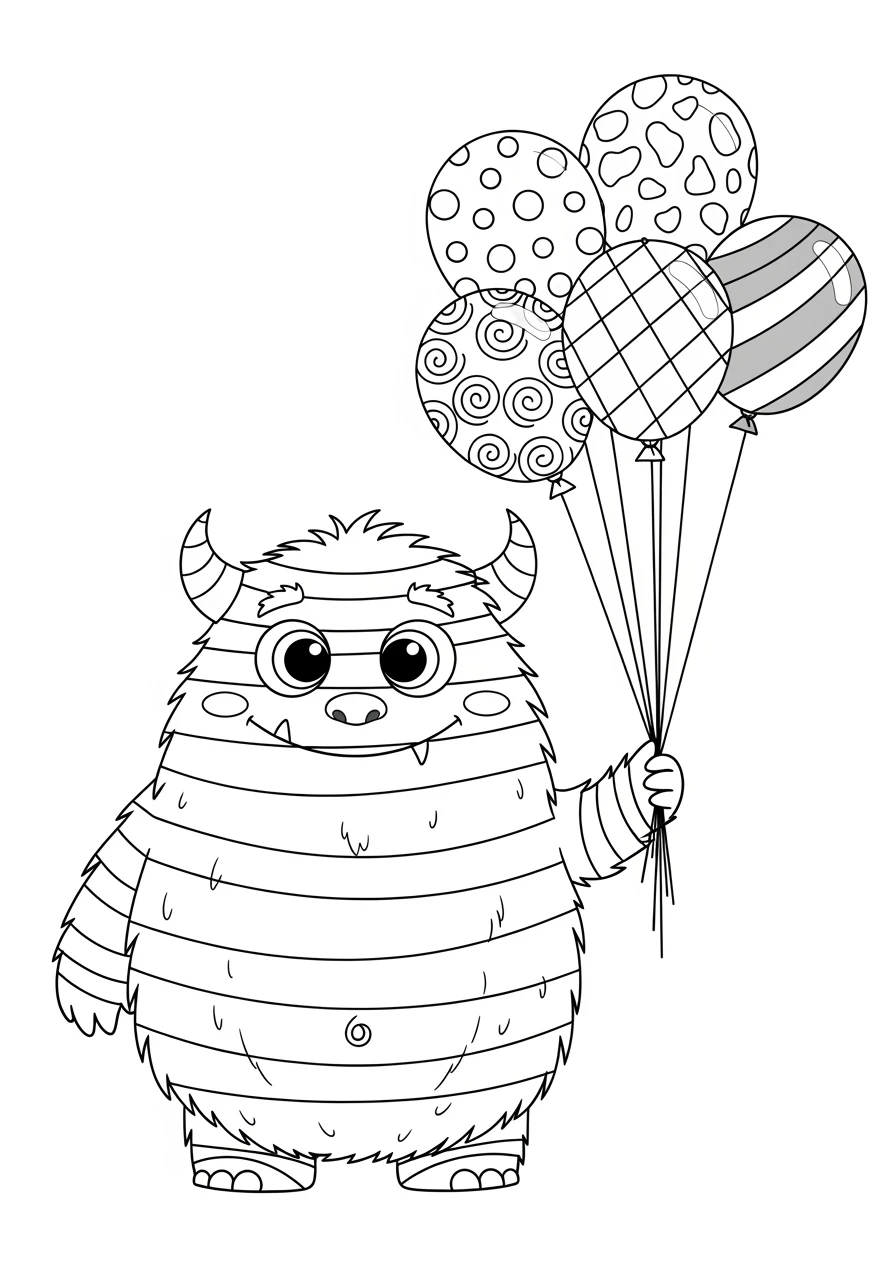 Gestreiftes Monster mit Luftballons