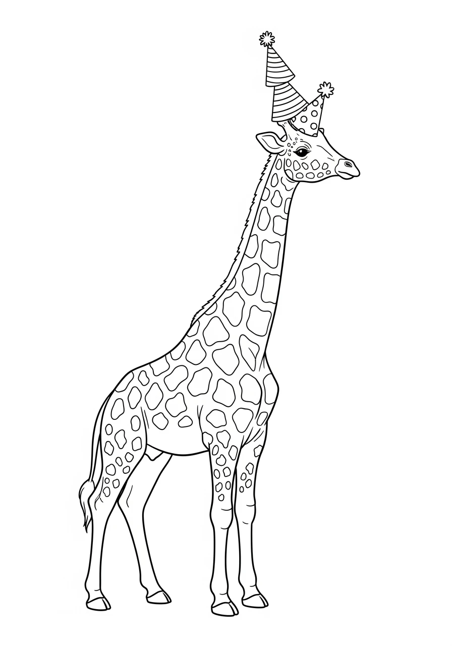 Giraffe mit drei Partyhüten