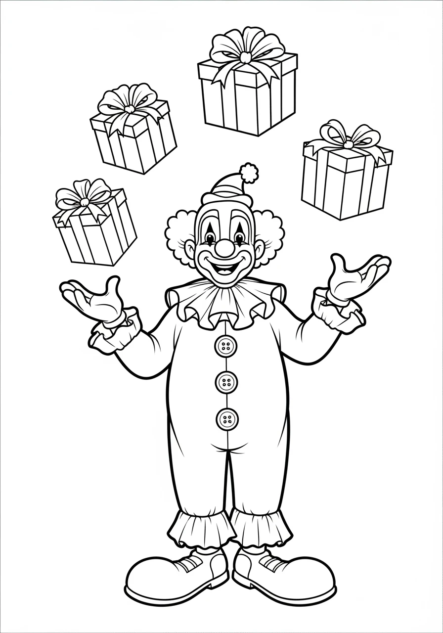 Jonglierender Clown mit Geschenken