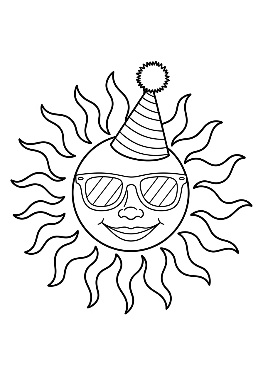 Lachende Sonne mit Partyhut