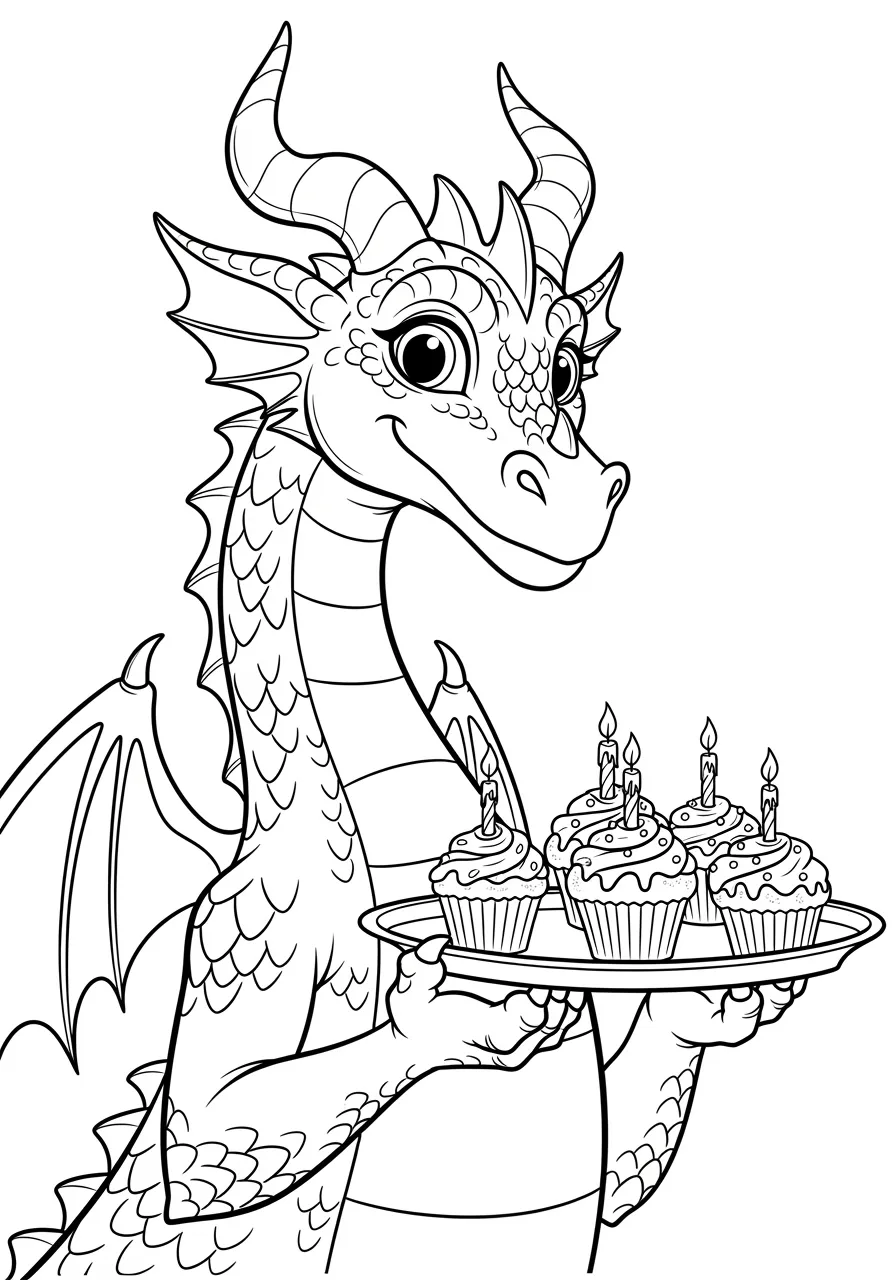 Magischer Drache mit Geburtstagsmuffins