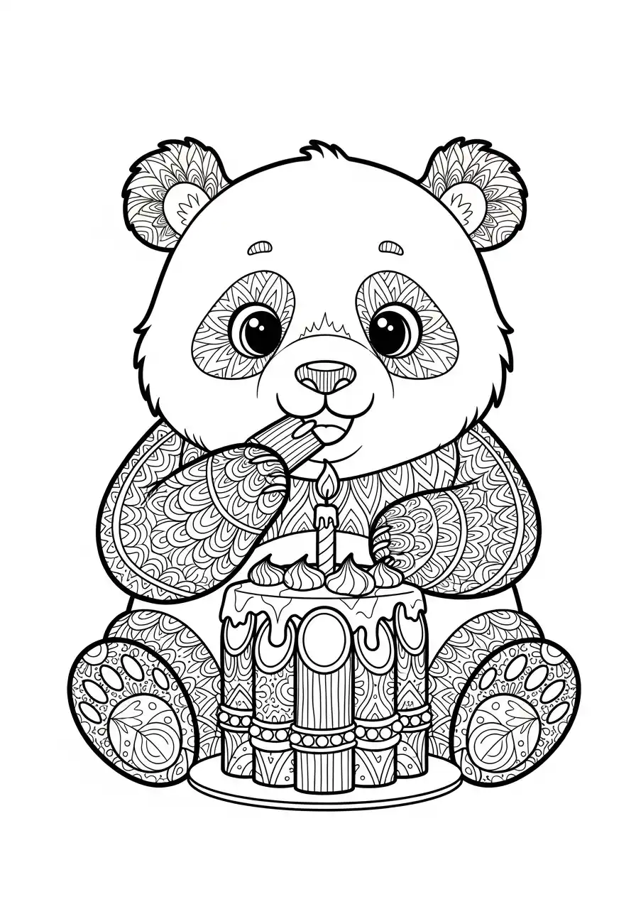 Panda feiert Geburtstag mit Bambuskuchen