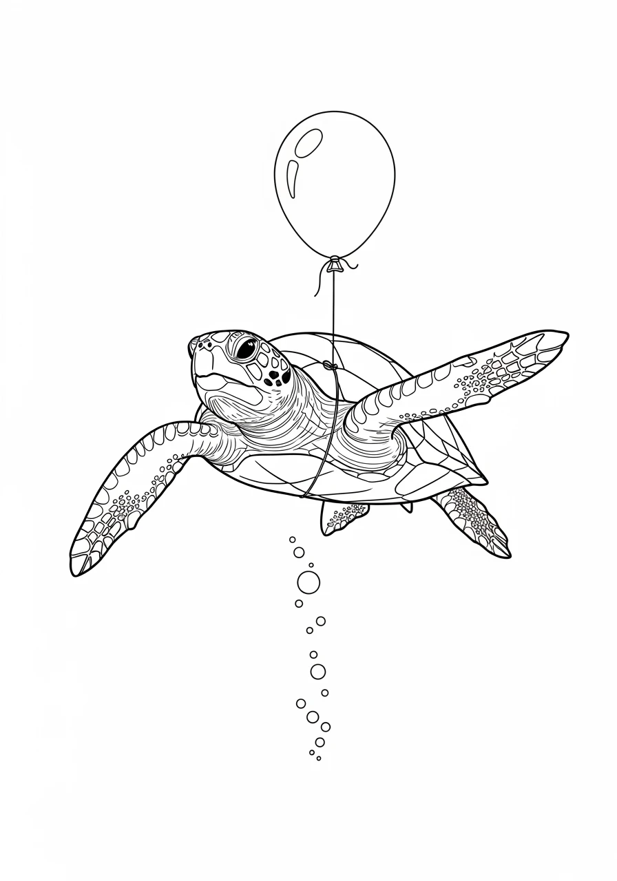 Schildkröte mit Luftballon unter Wasser