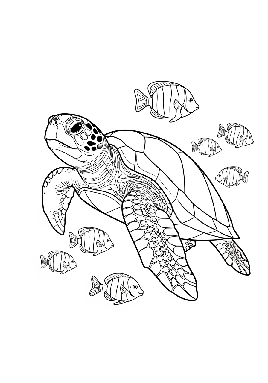 Schildkröte mit kleinen Fischfreunden