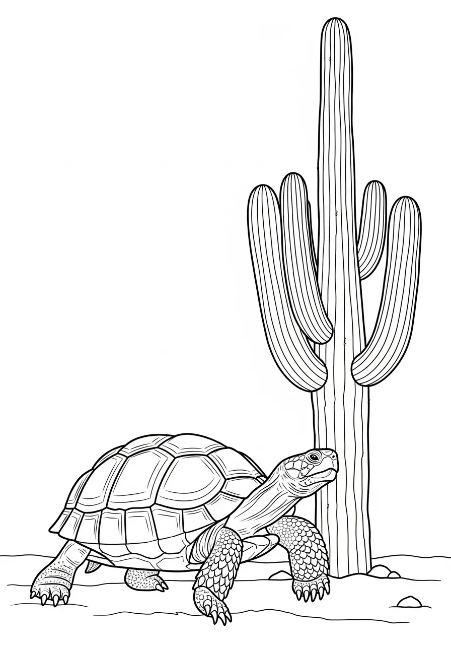Schildkröte wandert am Kaktus vorbei