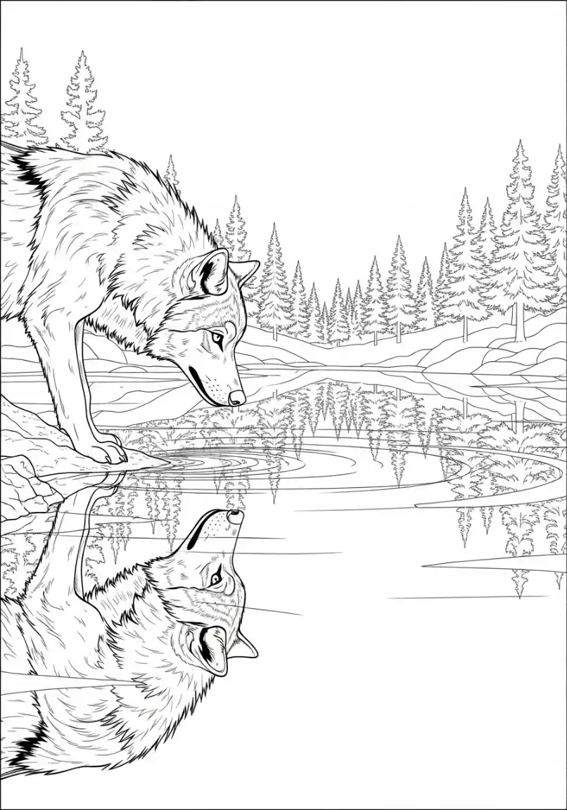 Ausmalbild Wolf am See