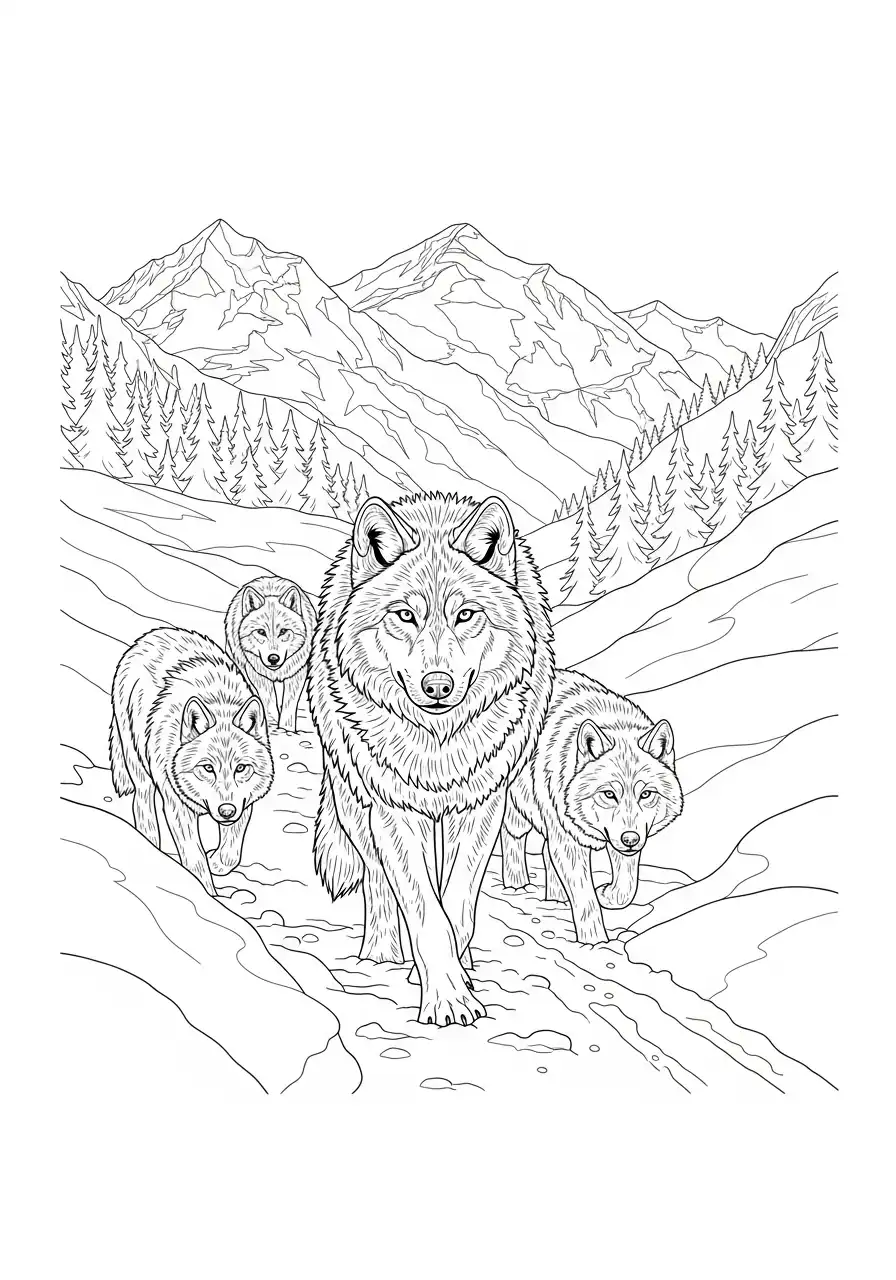 Ausmalbild Wolf im Schnee