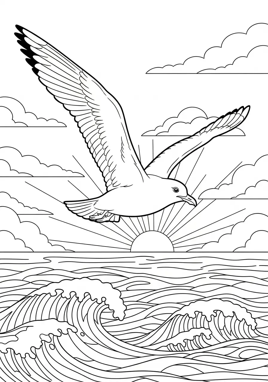 Möwe fliegt über Meereswellen