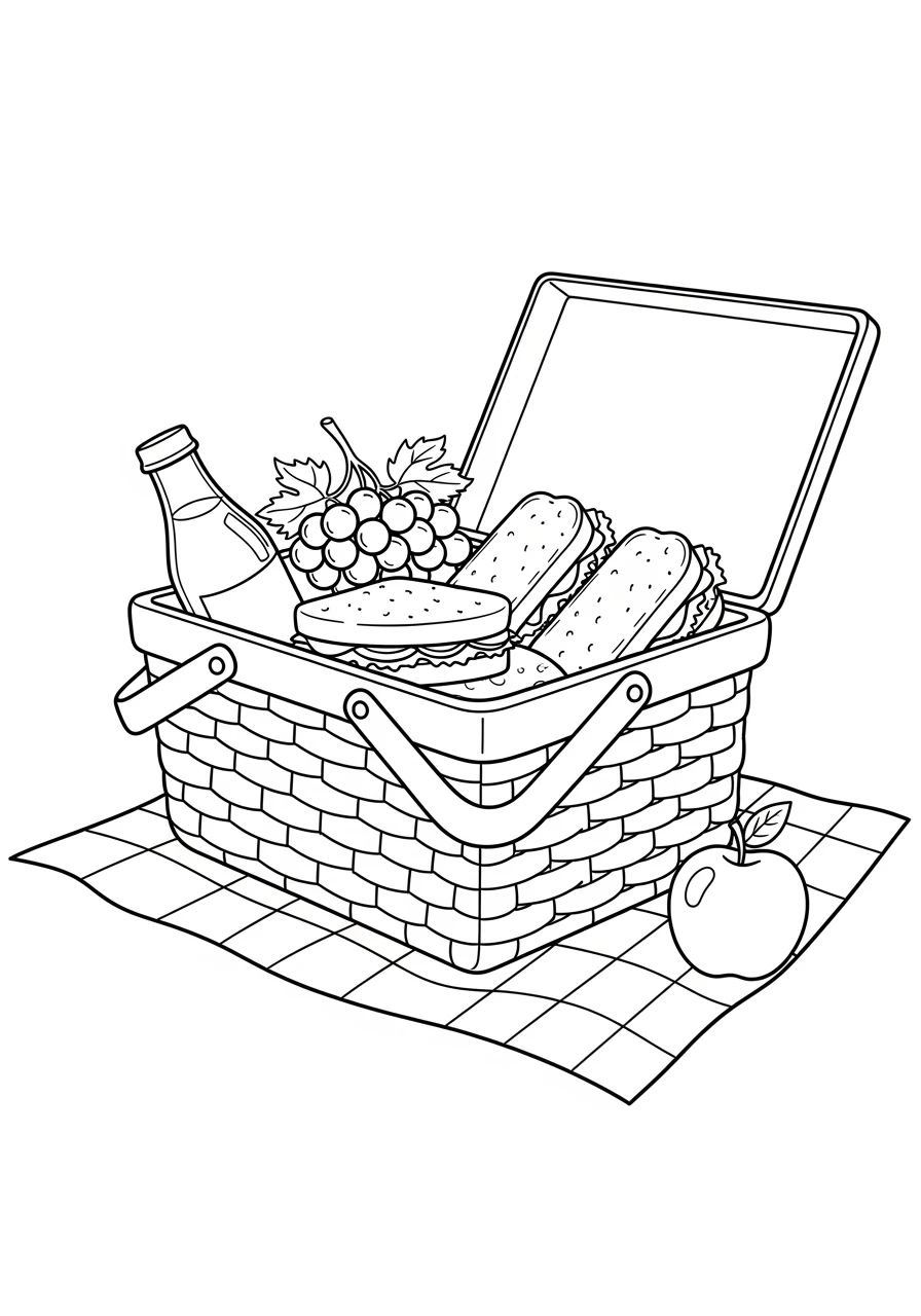 Picknickkorb auf einer karierten Decke