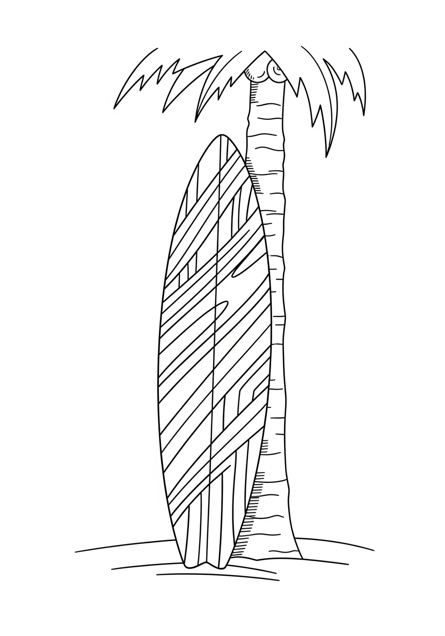 Surfbrett am Baum ausmalbilder sommer