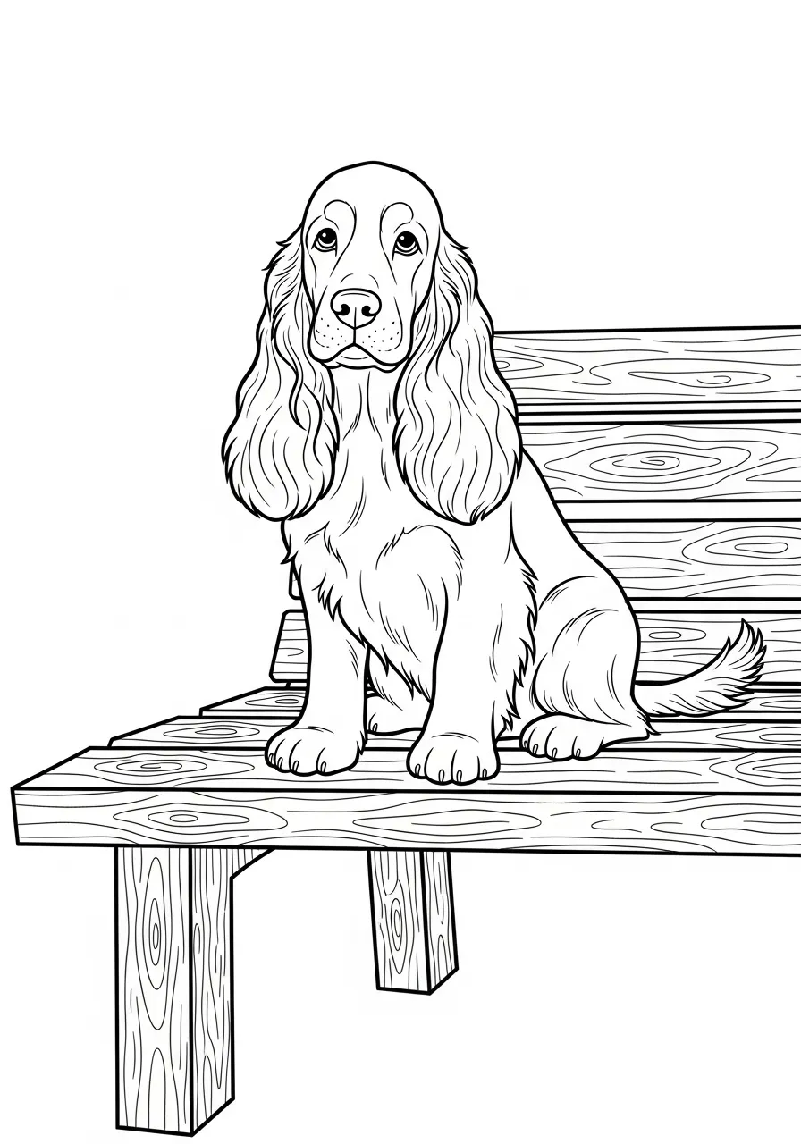 Cocker Spaniel auf Parkbank