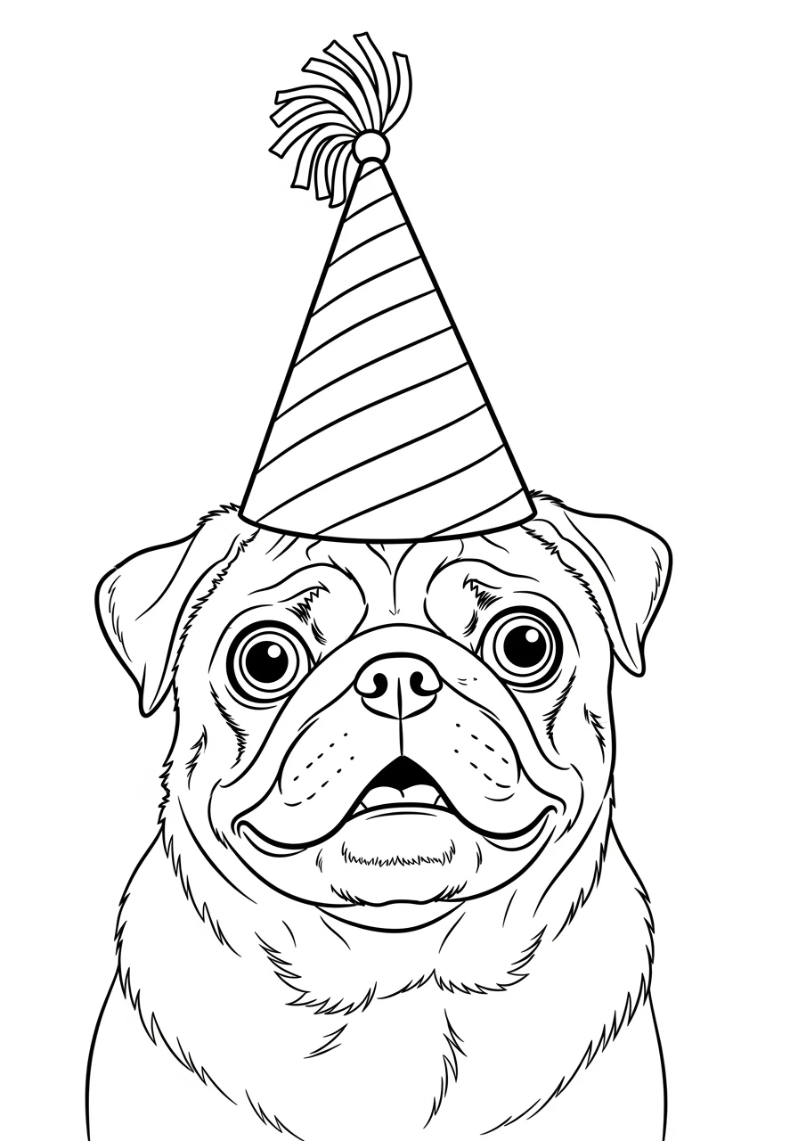 Lustiger Mops mit Partyhut
