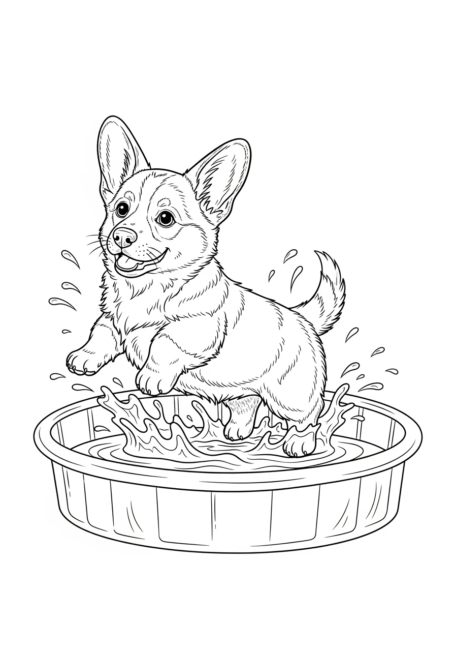 Süßer Corgi im Planschbecken