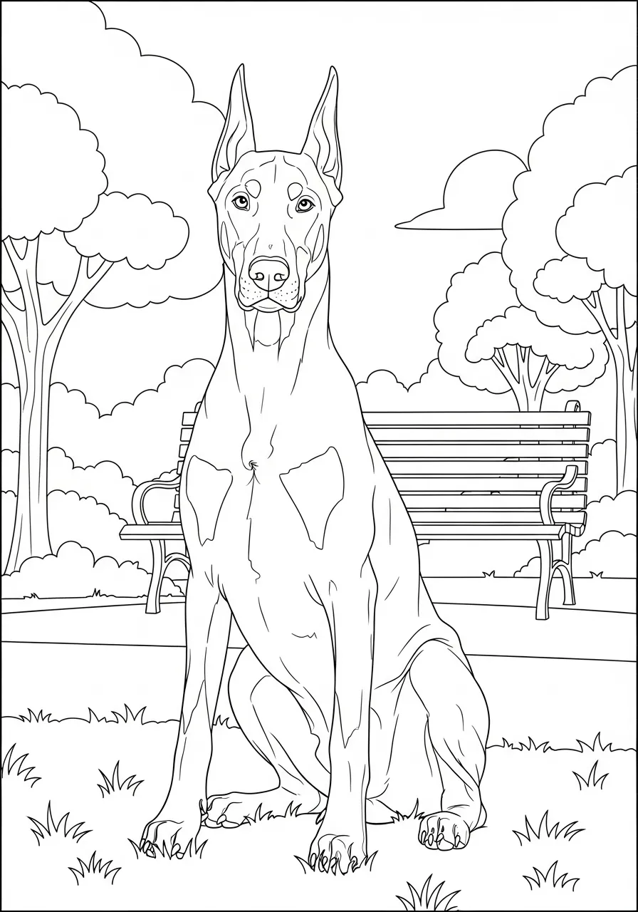 Wachsamer Dobermann im Park