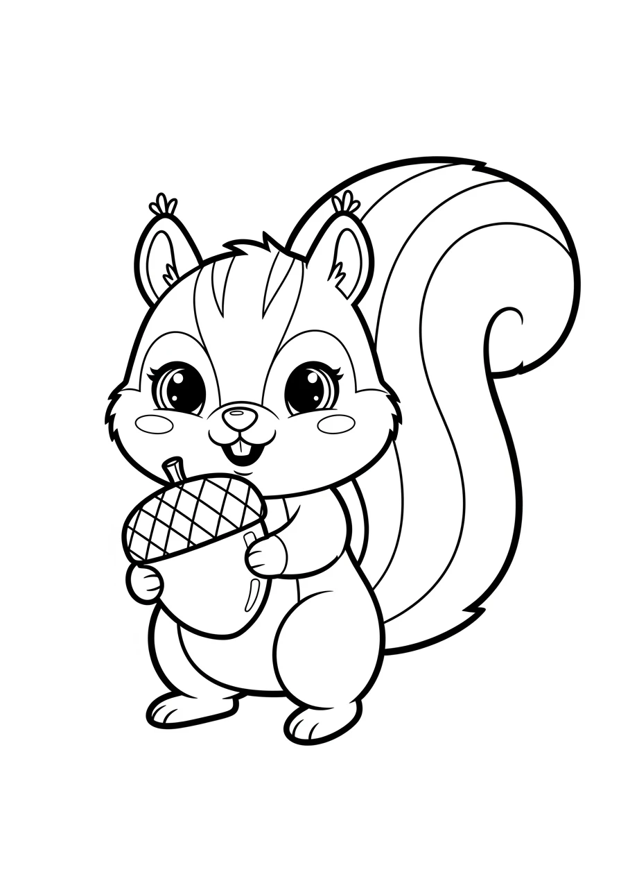 Kawaii Eichhörnchen mit Eichel