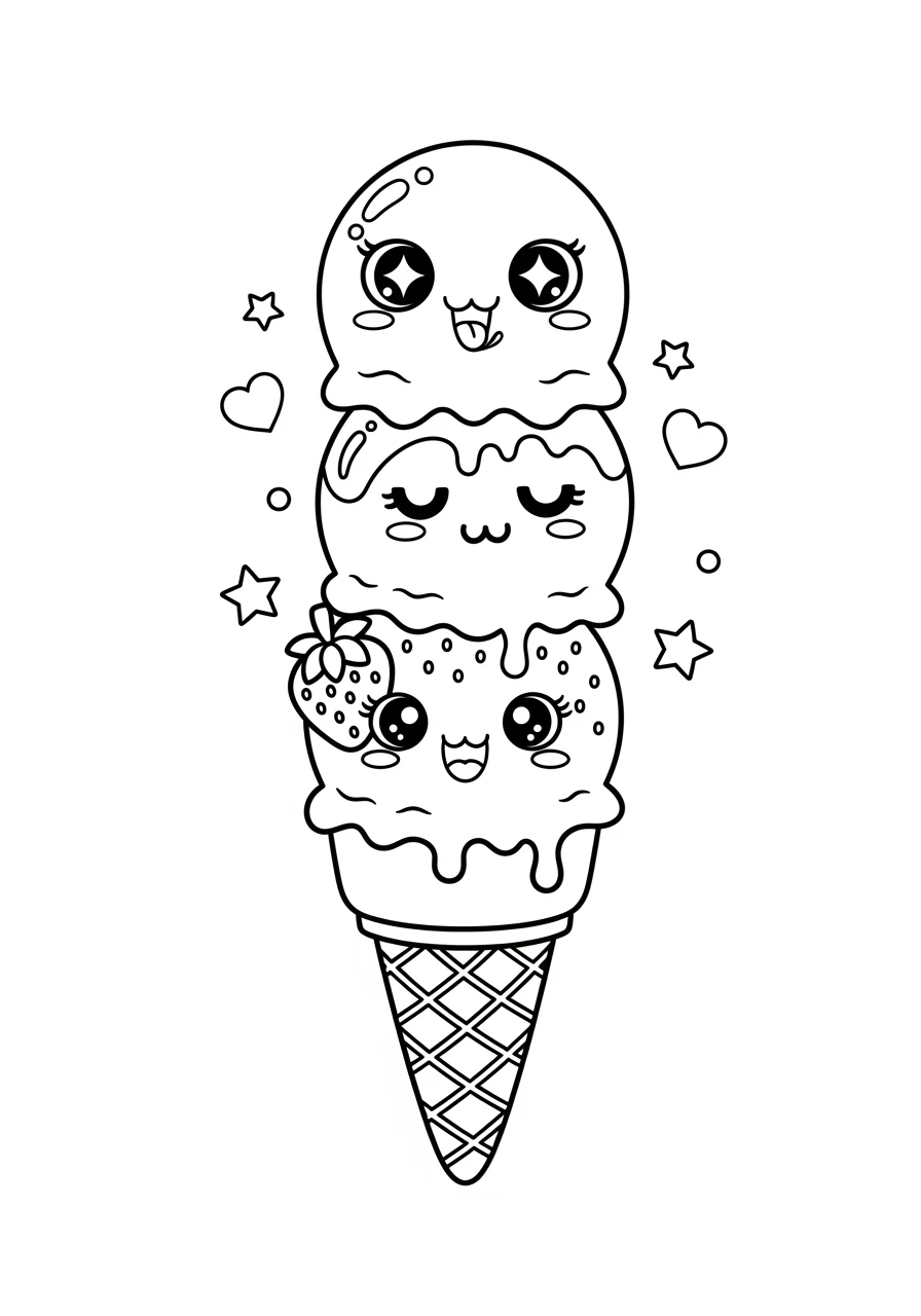 Kawaii Eistüte mit Gesichtern