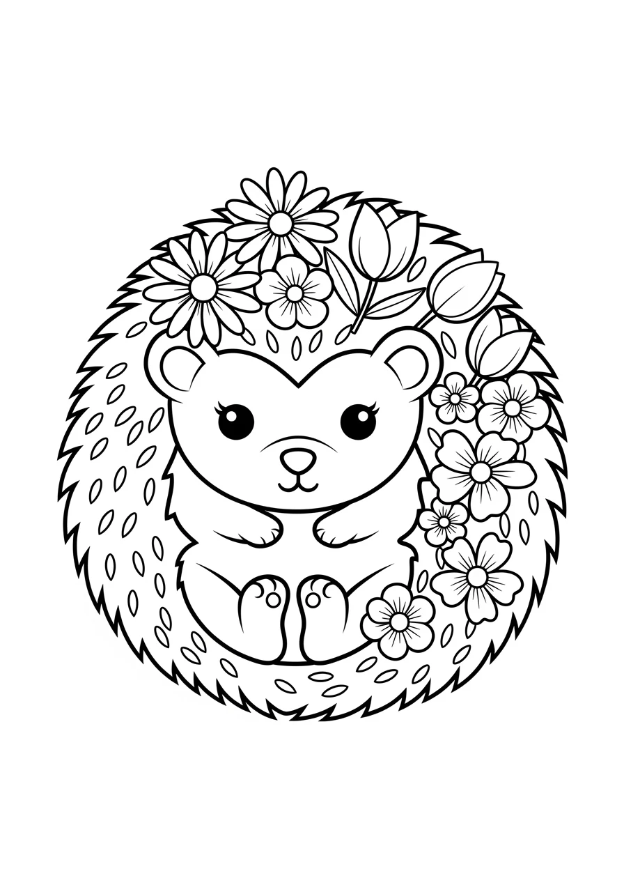 Kawaii Igel mit Blumen
