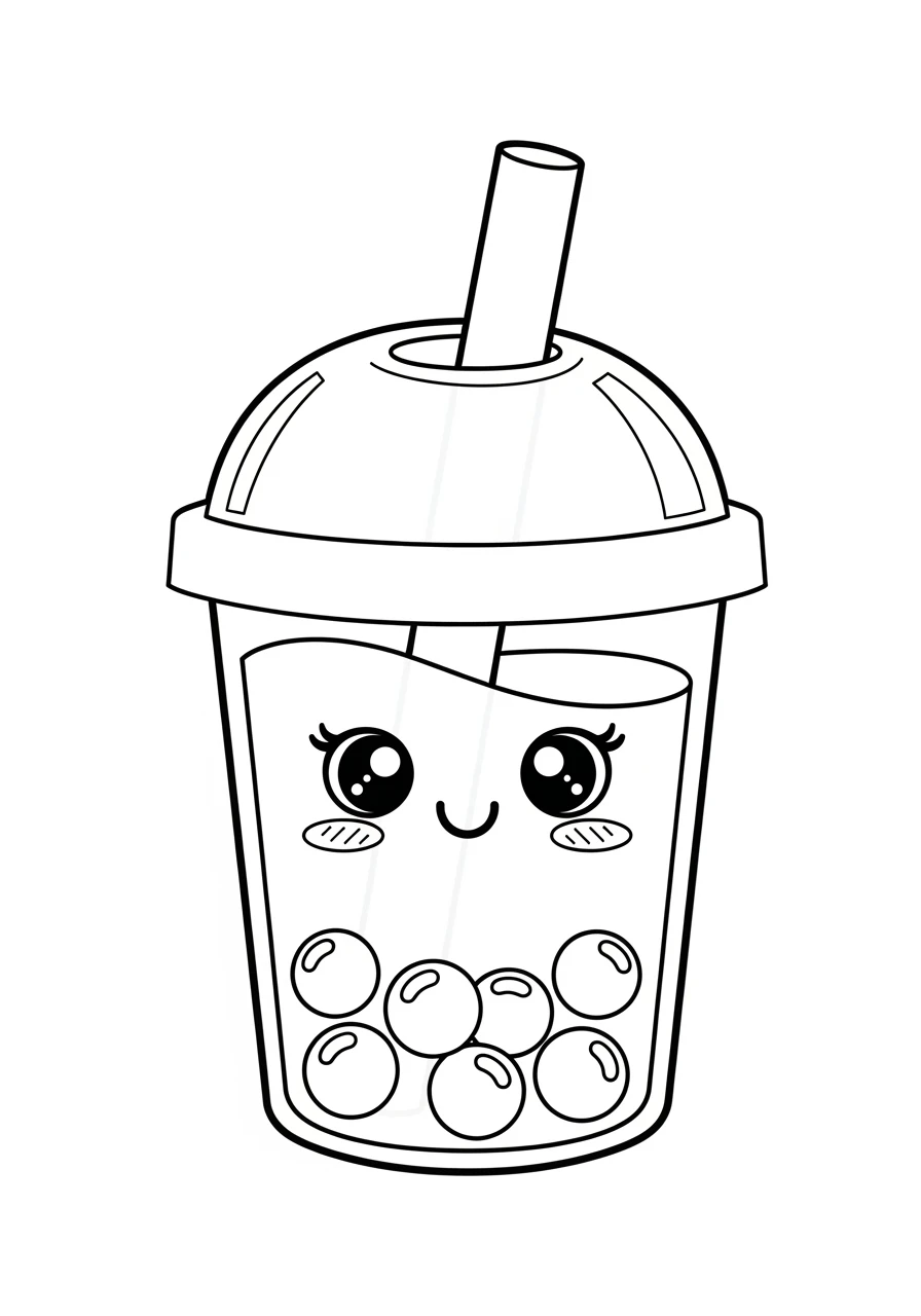 Kawaii Ausmalbilder süßer Boba Tee