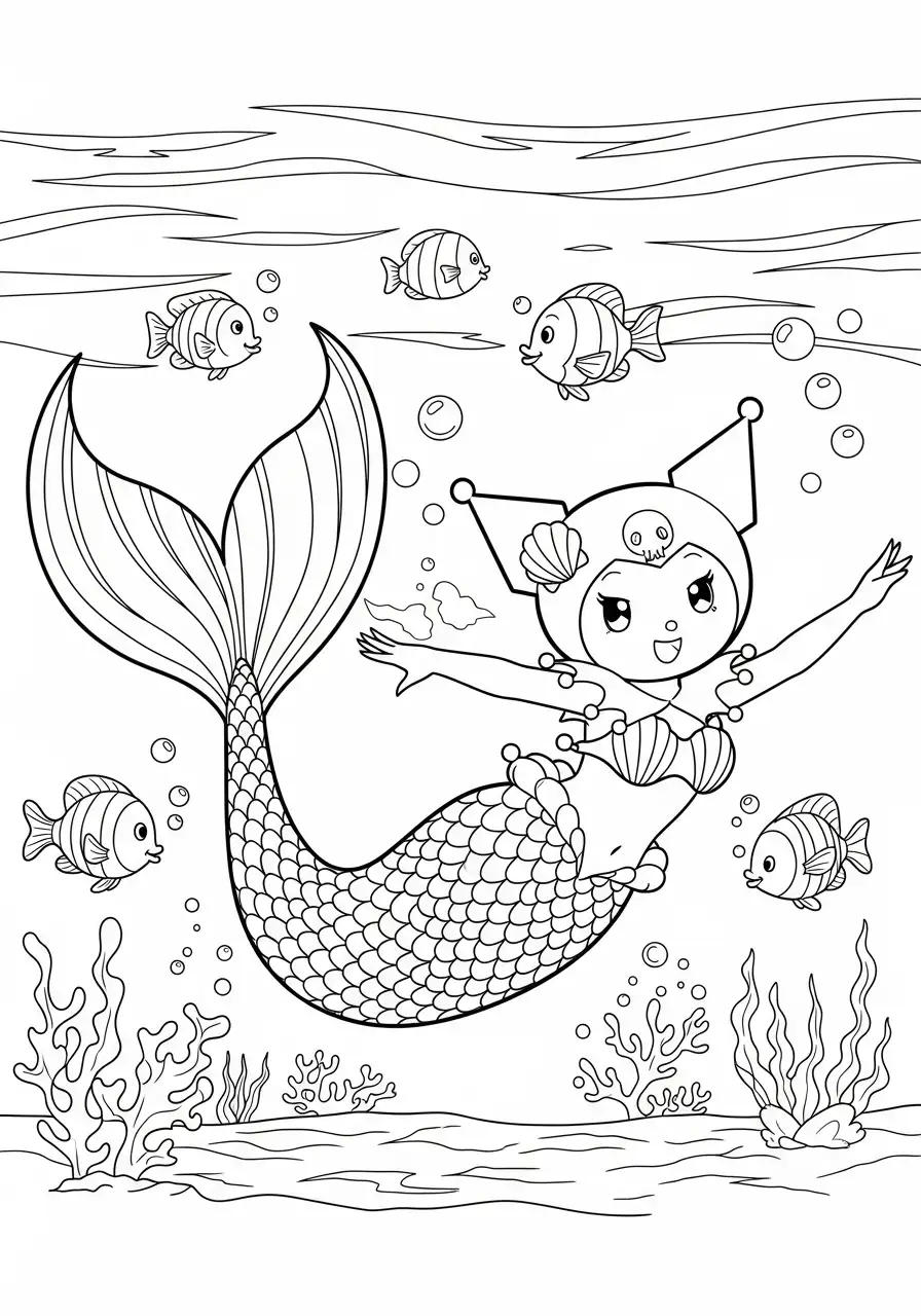 Kuromi als Meerjungfrau unter Wasser