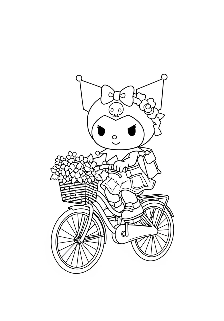 Kuromi auf ihrem Fahrrad