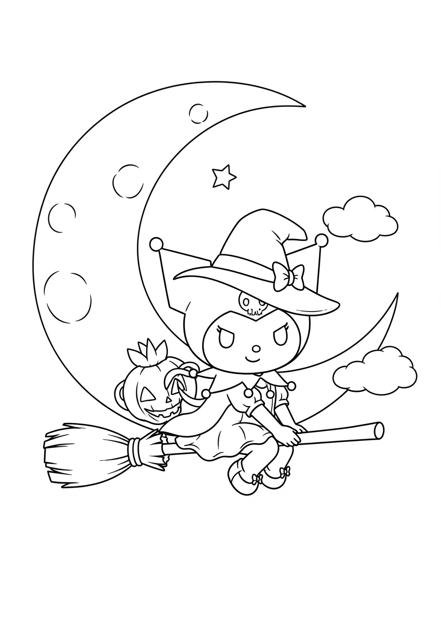 Kuromi fliegt als kleine Hexe