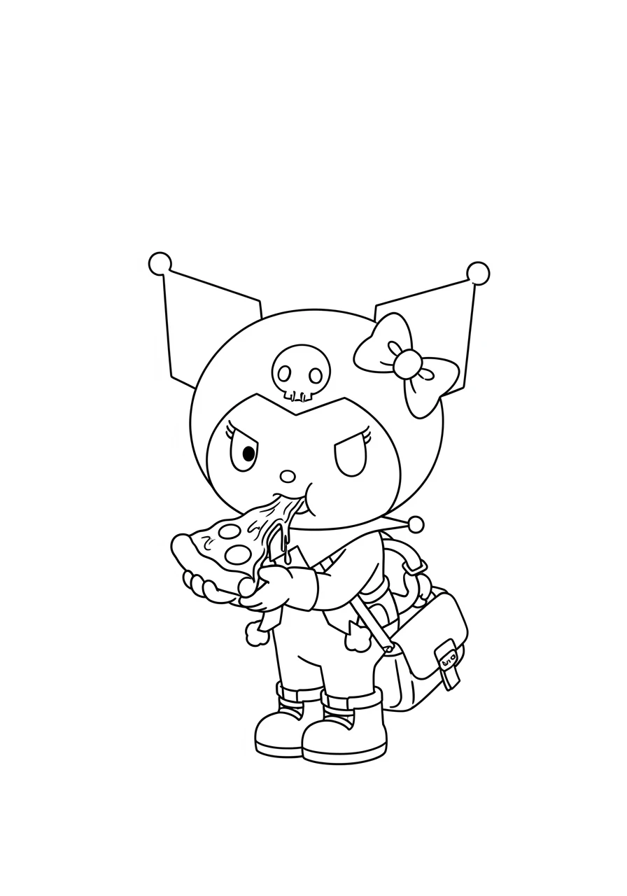 Kuromi genießt eine Pizza