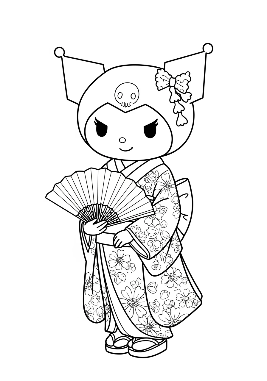Kuromi im Kimono mit Fächer