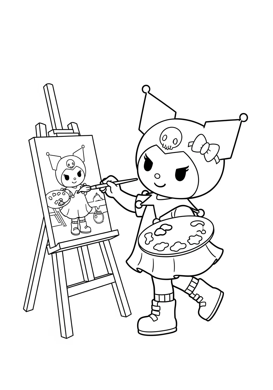 Kuromi malt an der Staffelei