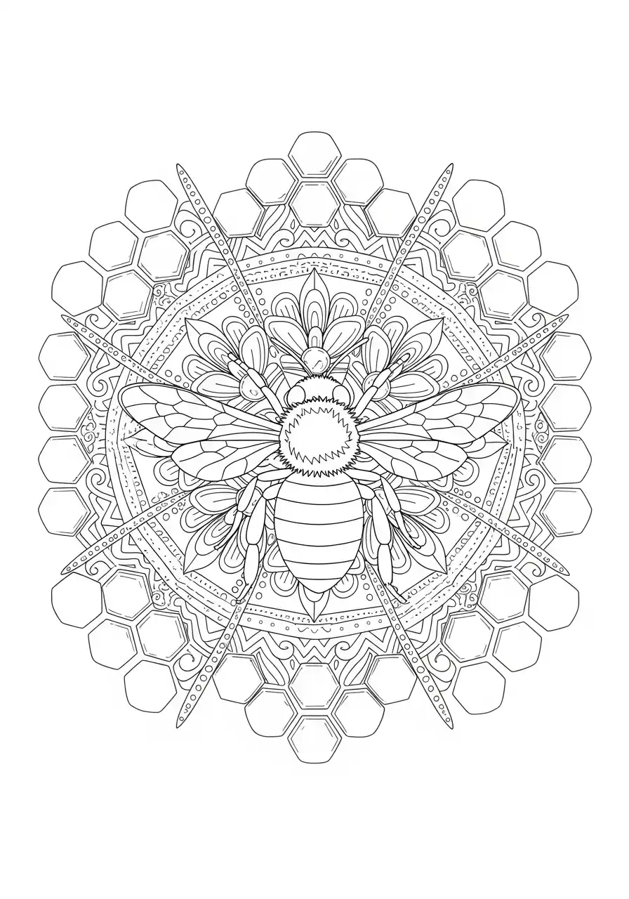 Bienen Mandala mit Wabenmustern