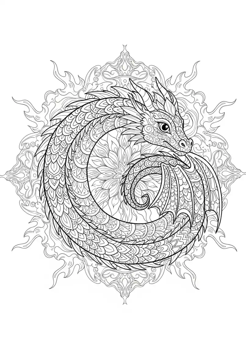 Drachen-Mandala mit Feuer-Mustern