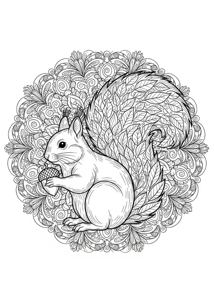 Eichhörnchen Mandala mit Eichel