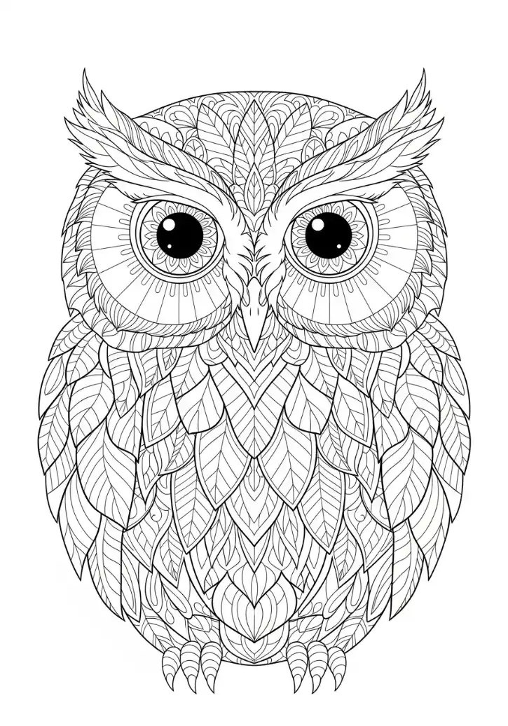 Eulen-Mandala mit Blattmustern