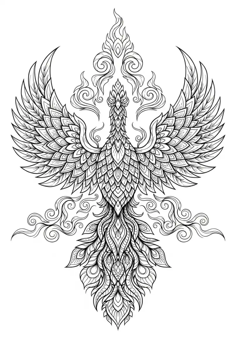 Phönix Mandala mit lodernden Flügeln