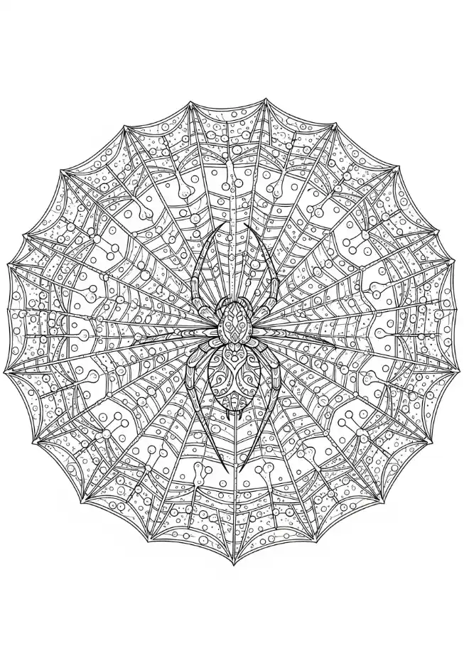 Spinnennetz Mandala mit Tautropfen
