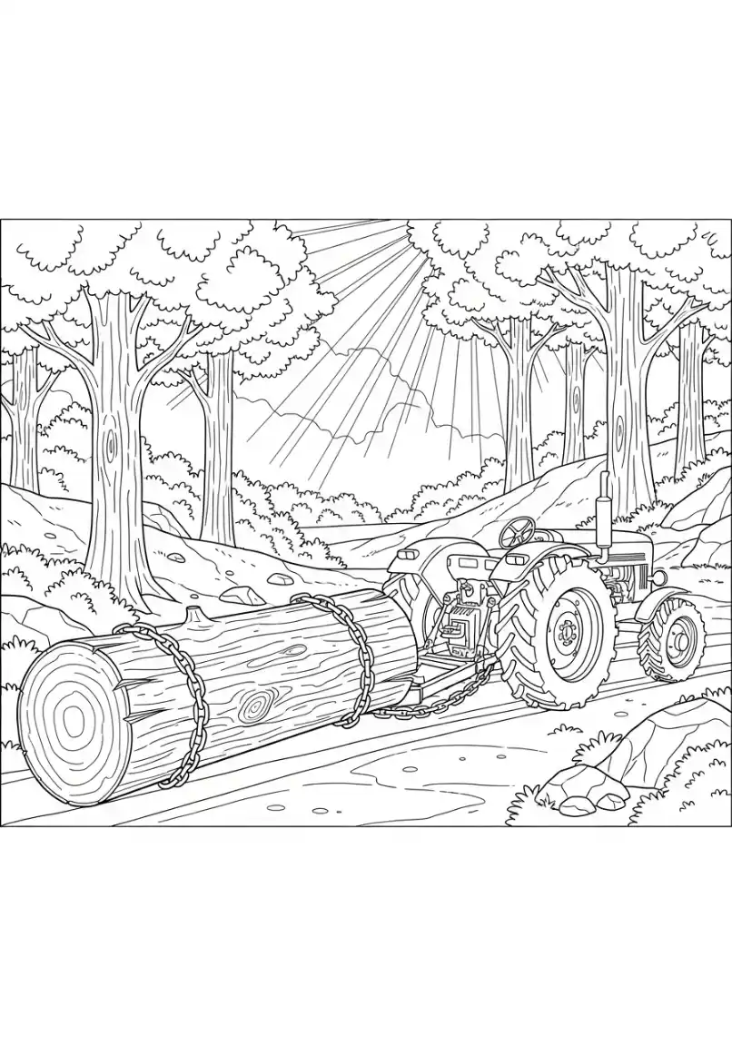 Traktor Ausmalbild im Wald