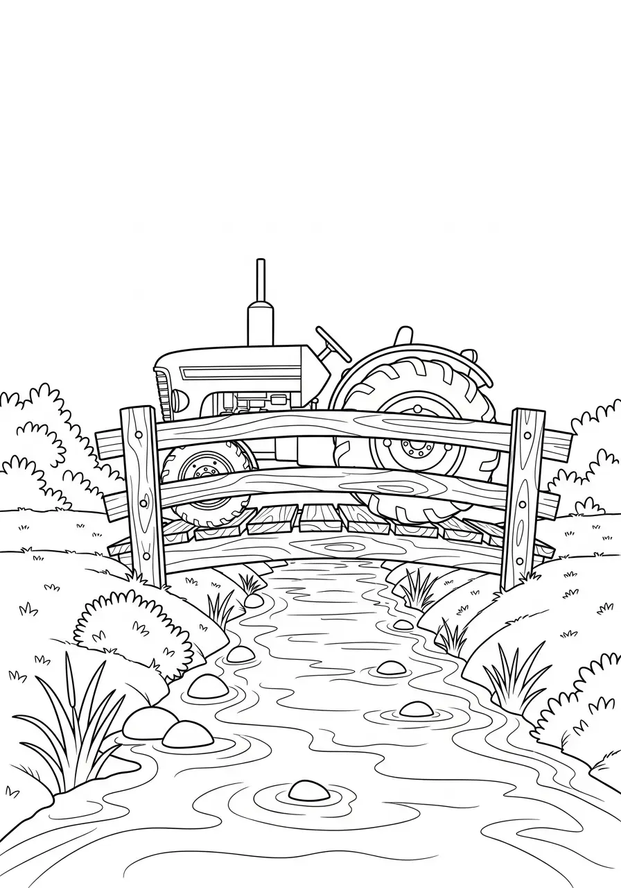 Traktor auf einer Holzbrücke