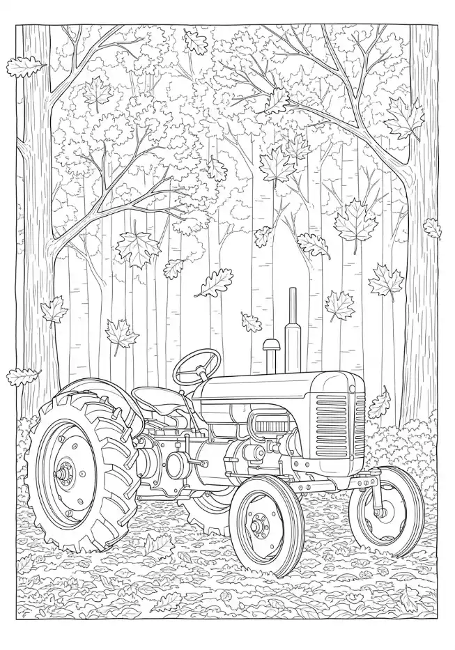 Traktor im herbstlichen Wald