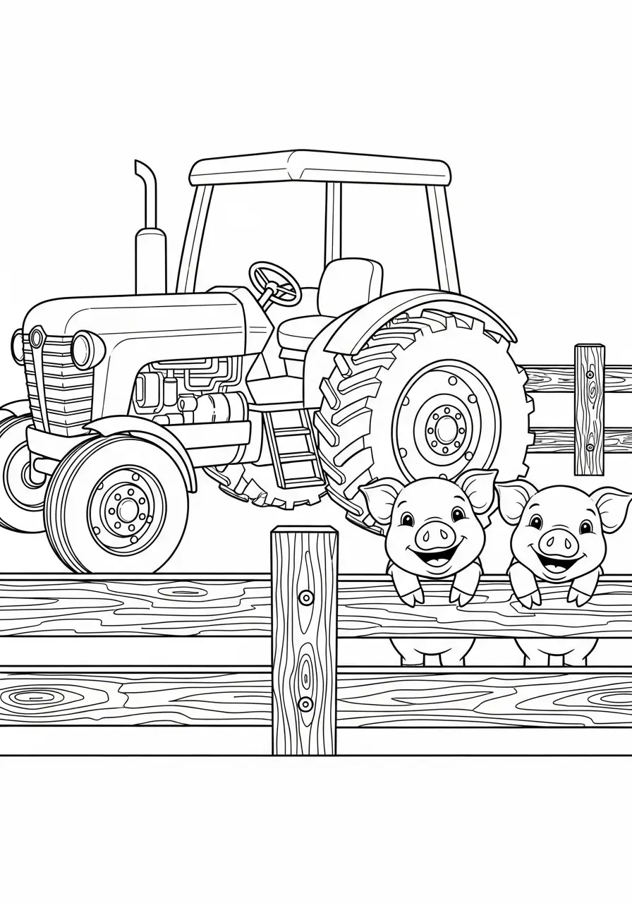 Traktor und neugierige Ferkel