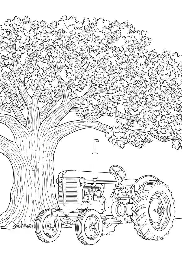 Traktor unter der Eiche