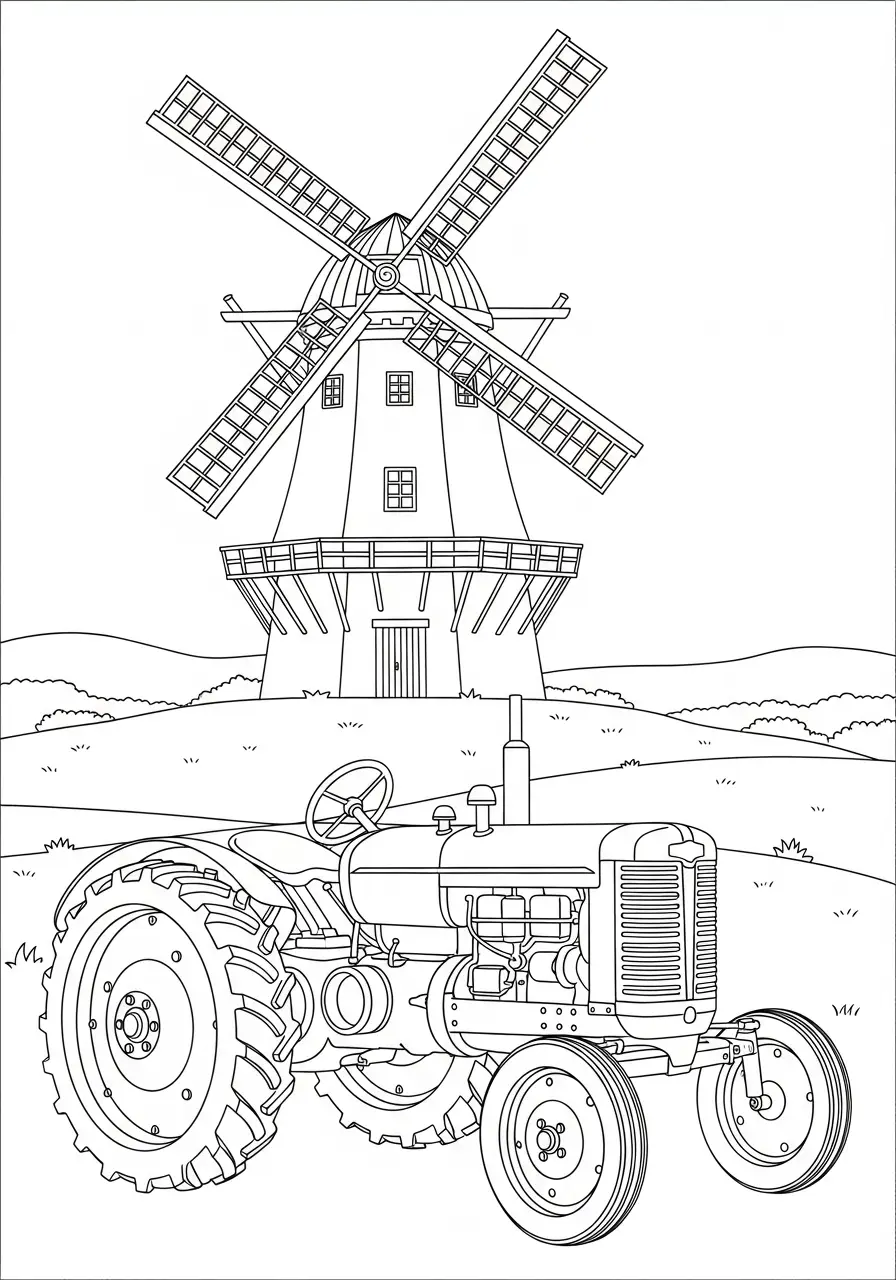 Traktor vor der Windmühle