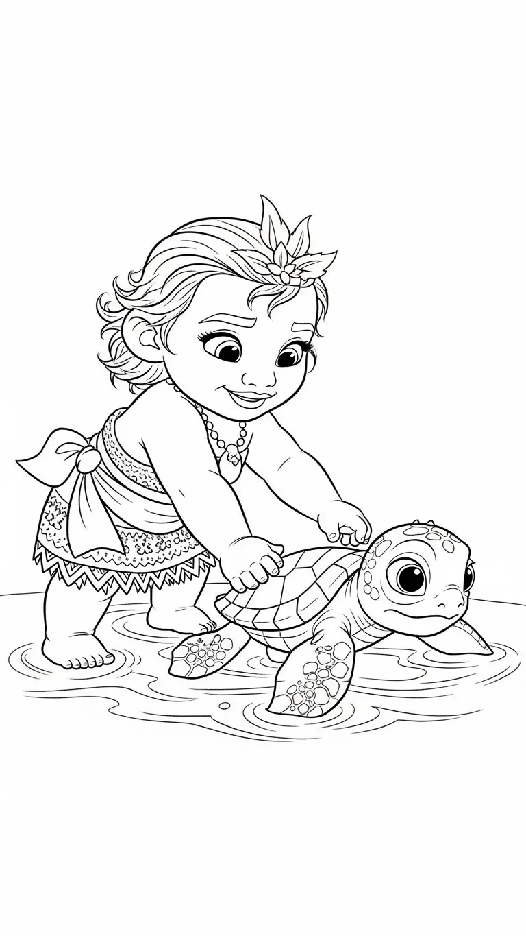 Baby Vaiana und kleine Schildkröte