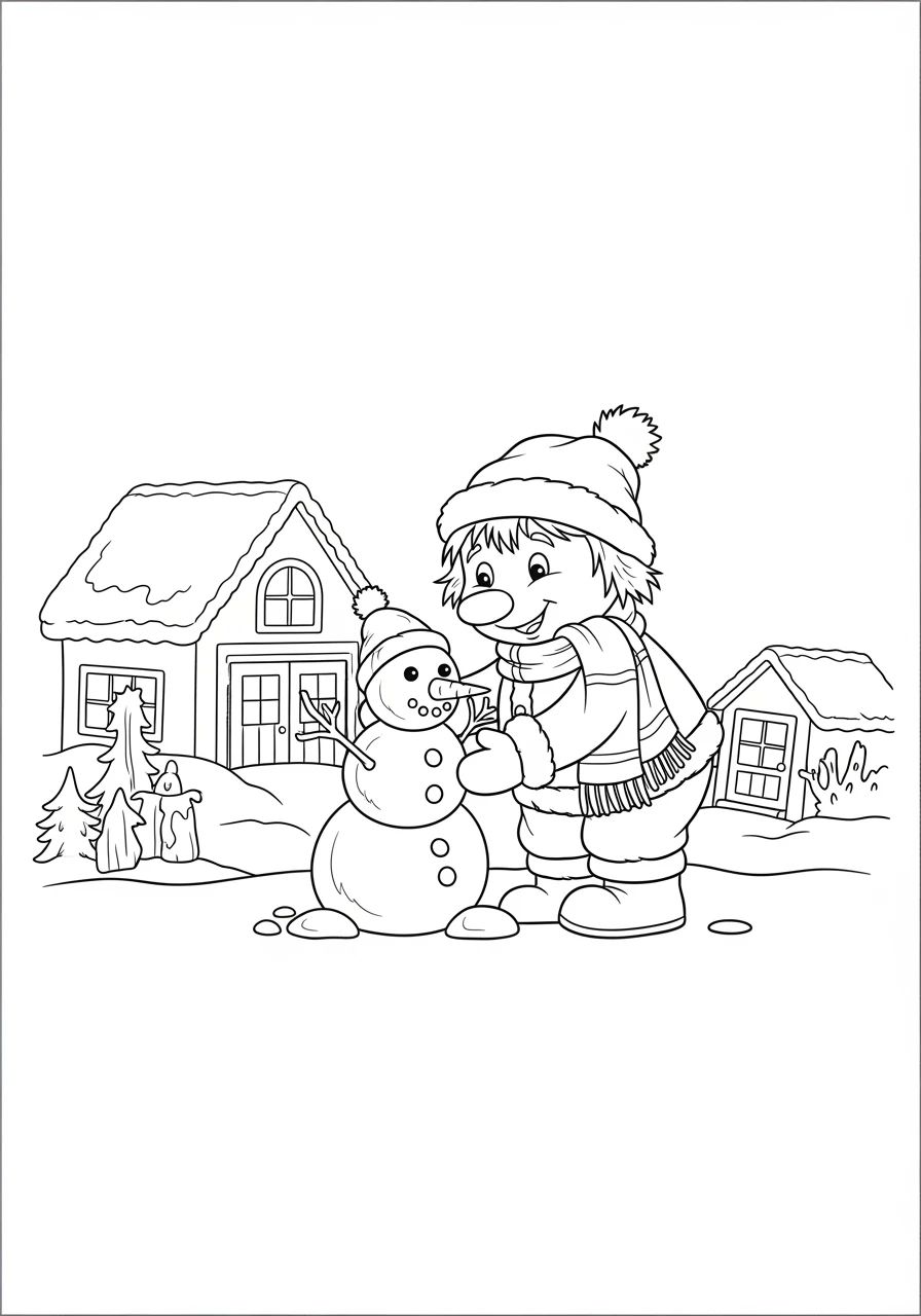 Wichtel baut einen Schneemann