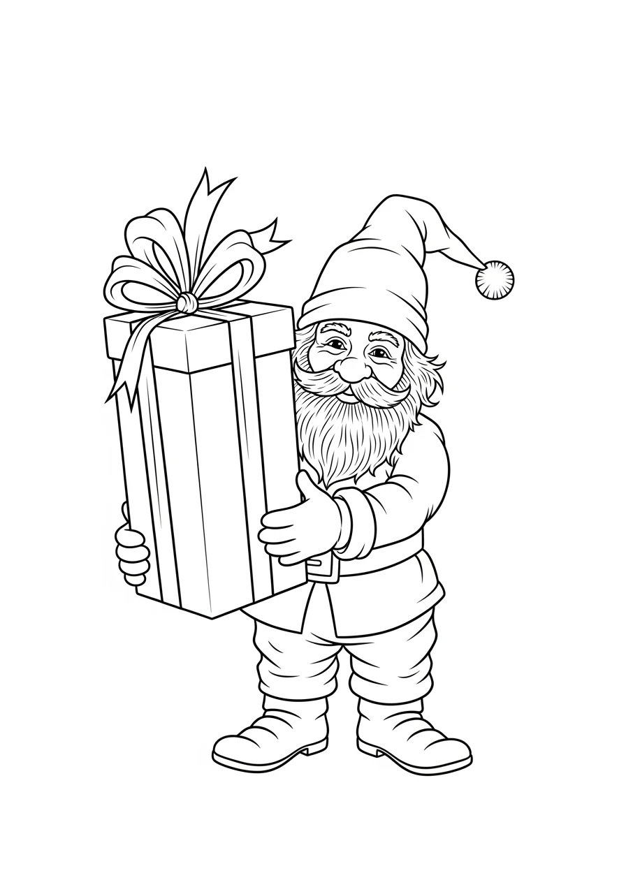 Wichtel mit großem Geschenk