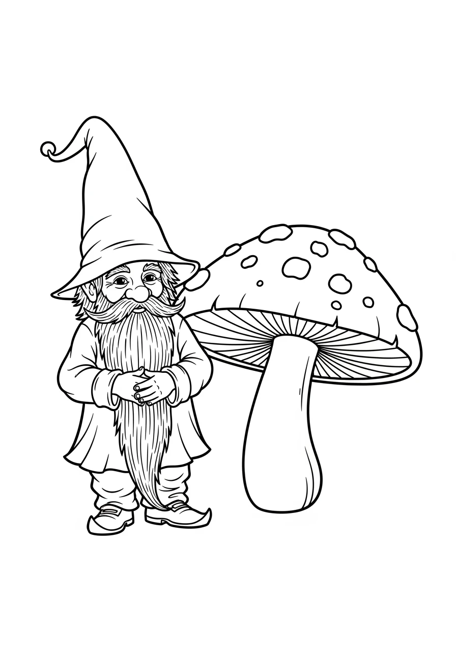 Wichtel neben großem Pilz