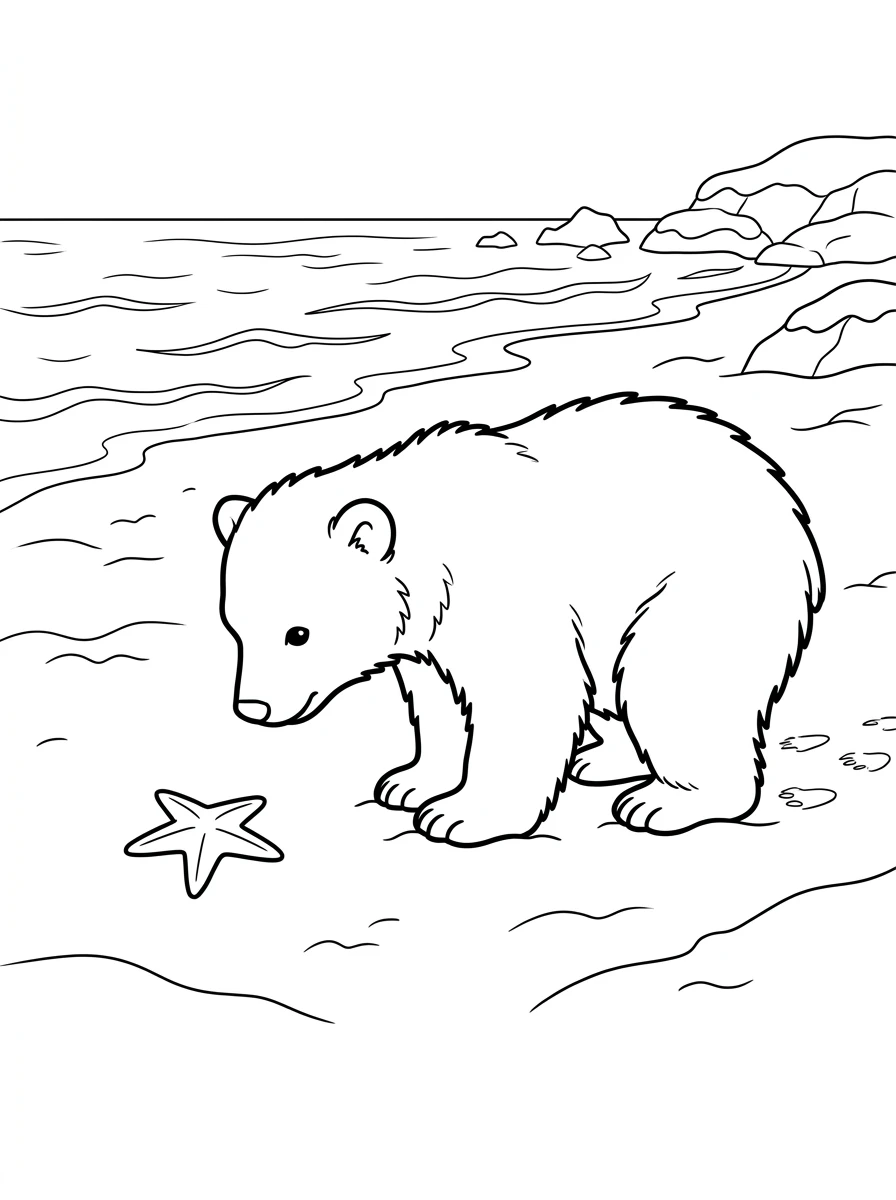 Ausmalbild Bär am Strand