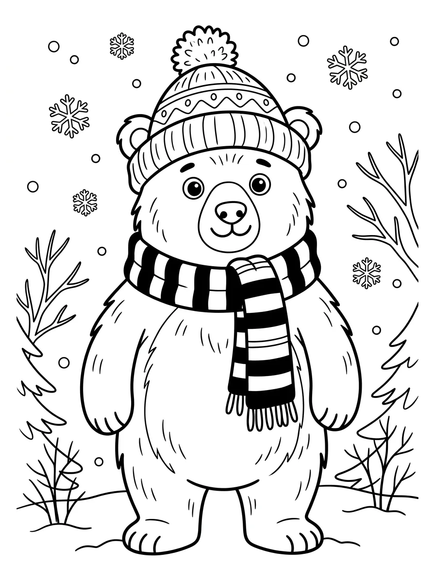 Ausmalbild Bär im Winter