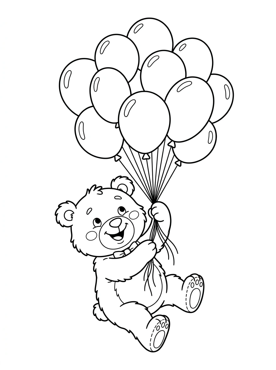 Ausmalbild Bär mit Luftballons