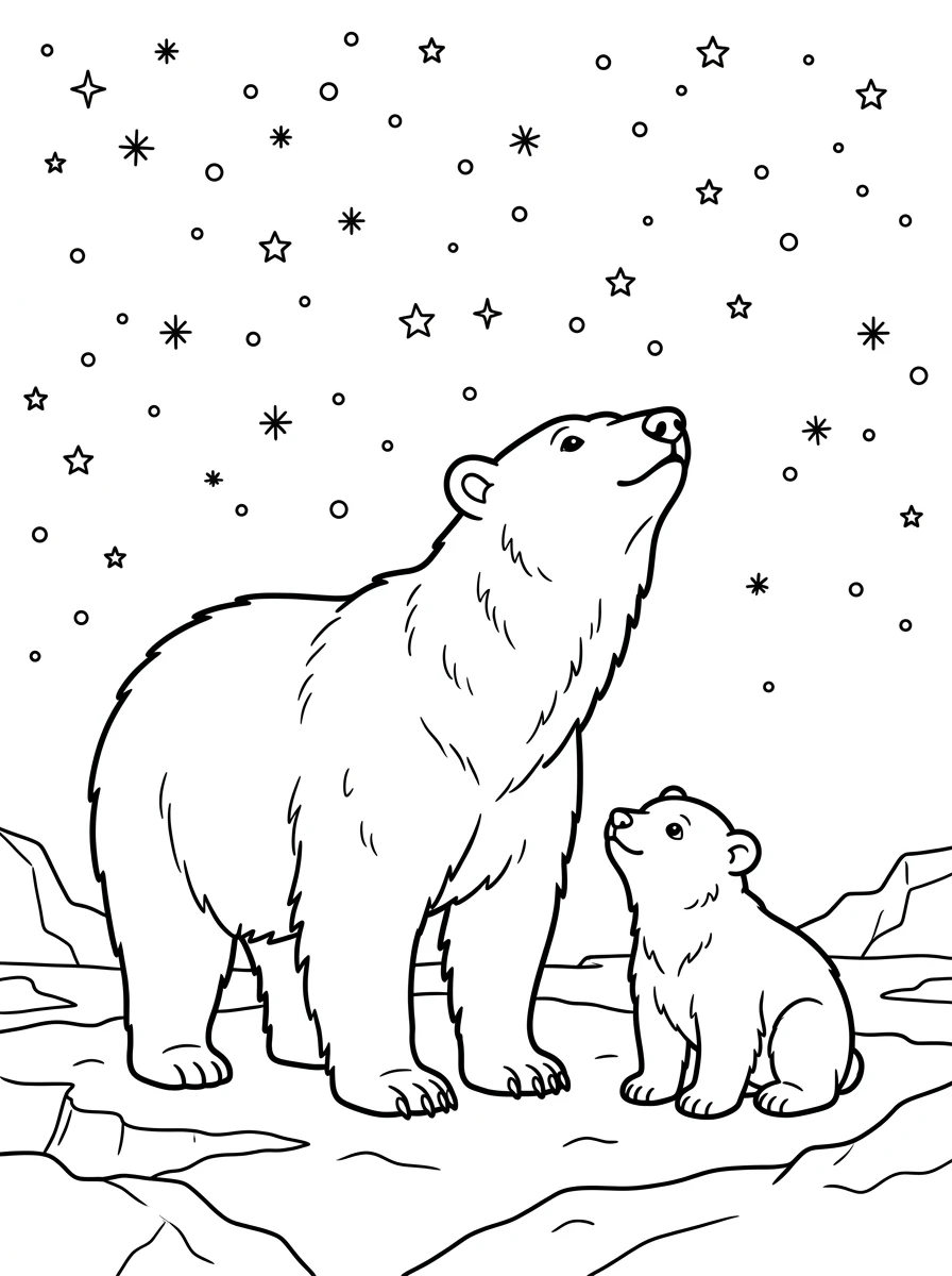 Ausmalbild Bär unter Sternen