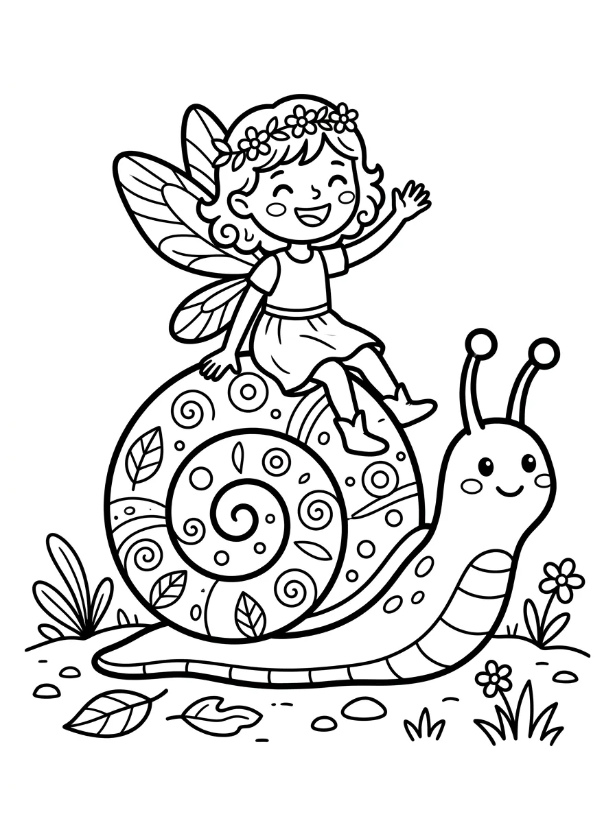 Kleine Fee auf einer Schnecke